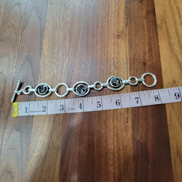 Silver Pewter Colored Circle Bracelet with Gray Charcoal Crystals - Picture 9 of 9